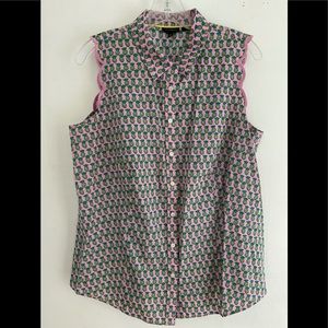 Talbots Size 12 Pineapple Print Sleeveless Blouse